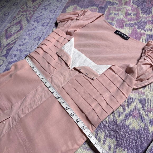 Anna Molinari Womens Mini Dress Ruffle Pleated Short Sleeve Lace Lined in Peach - Picture 14 of 16